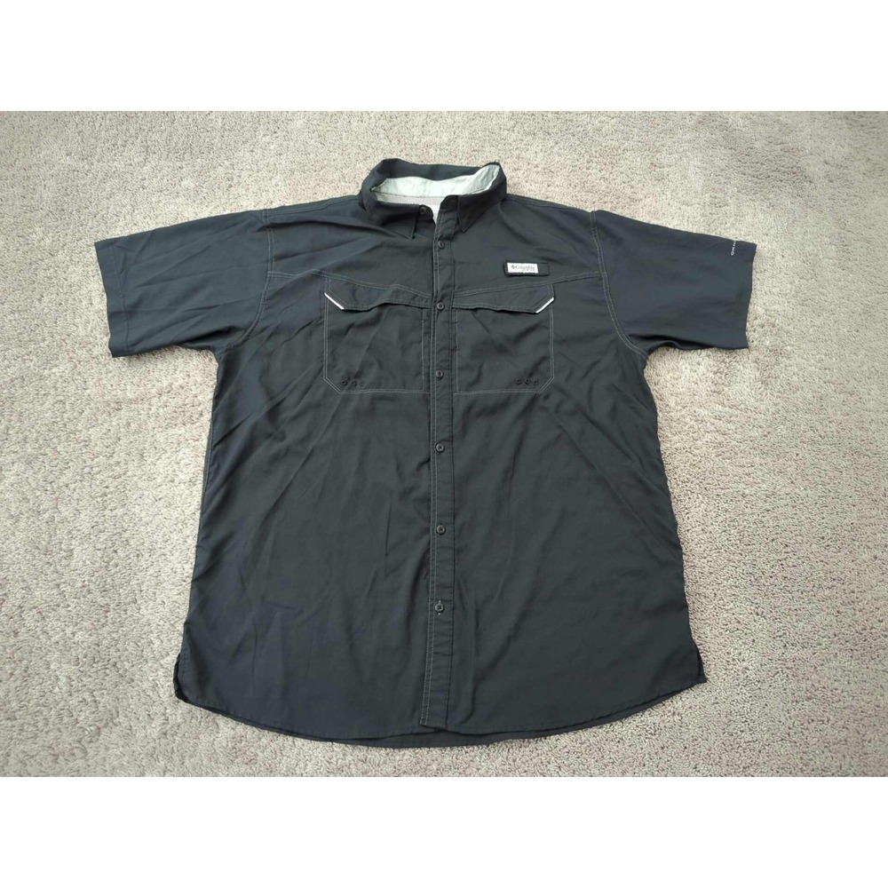 Columbia PFG Button Up Shirt Mens XXL Black Short Sleeve Fishing Outdoor